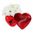 Red Heart Arrangement with White Daisies and Lindt Heart S