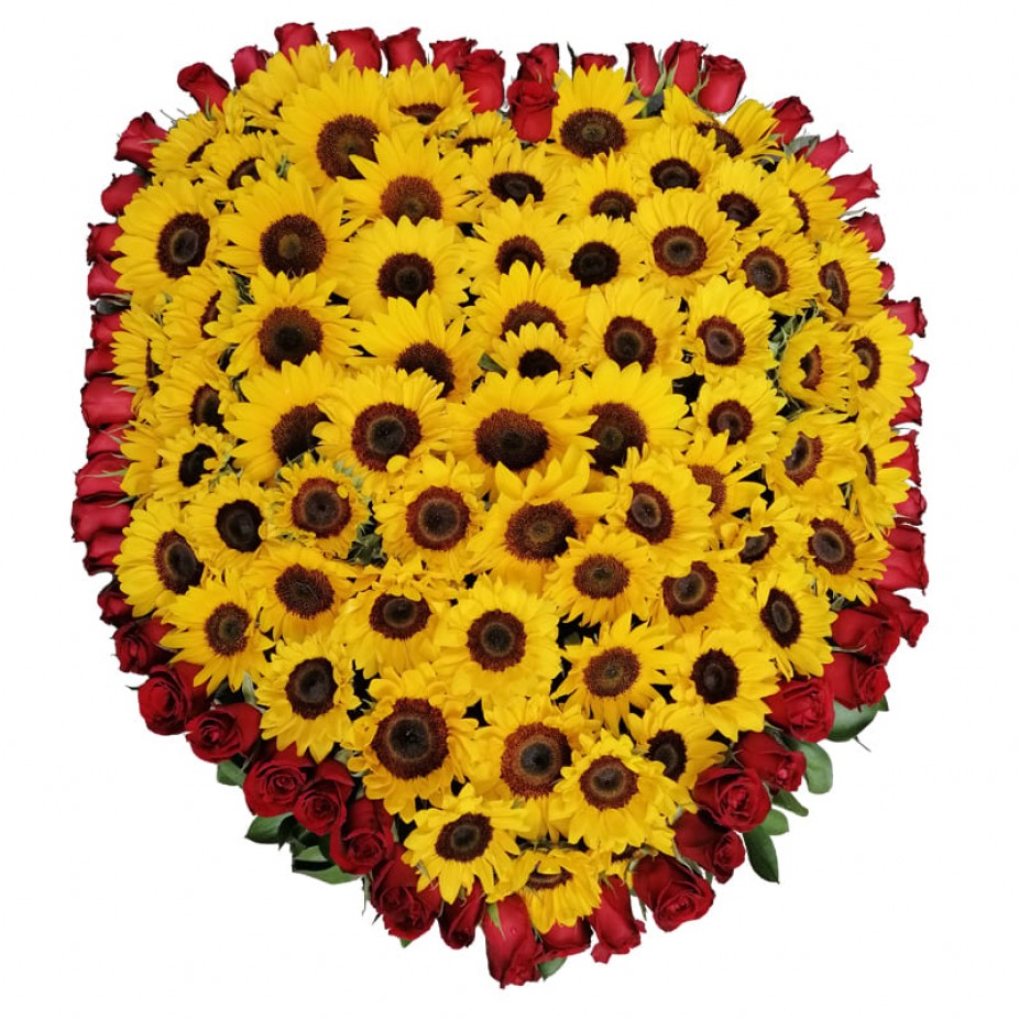 Coracao De Rosas Nacionais E Girassois