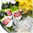 Balde Stella Artois  com Arranjo de Rosas e Hortênsias
