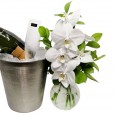 Balde Inox com Champanhe Chandon, Taças e Arranjo Orquídeas Brancas