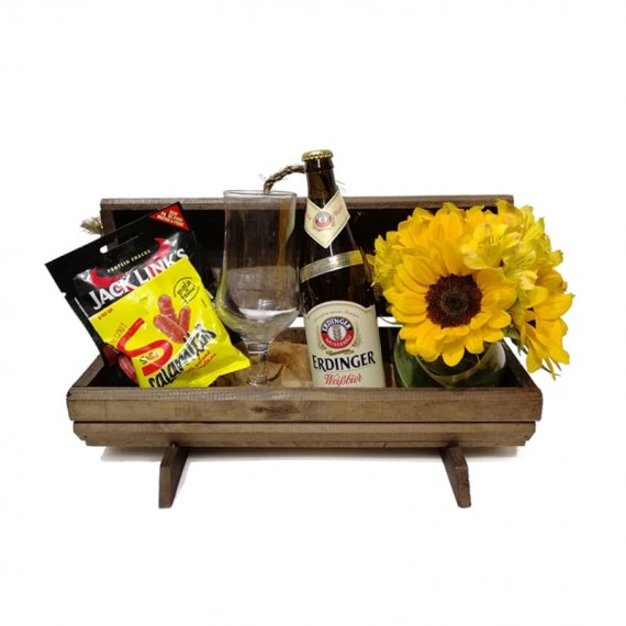 Celebrar Classic 1 Chest - Snacks, Beer, Bowl and Sunflower Arrangement