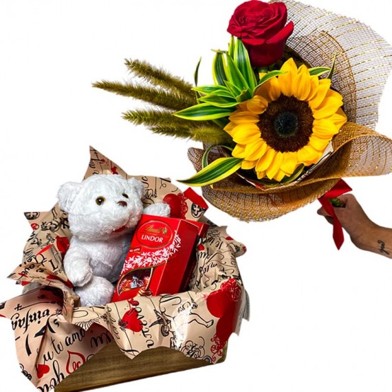 Sunny Romance Bouquet and Sweet Basket