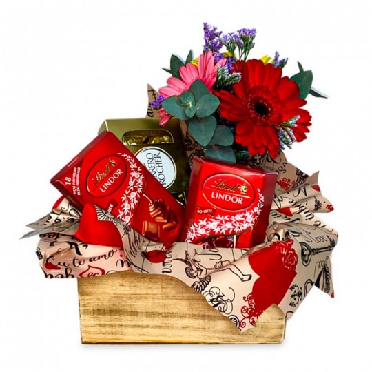 Exquisite Basket with Gerberas and Chocolates