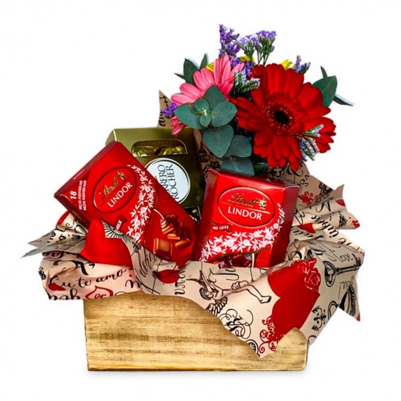 Exquisite Basket with Gerberas and Chocolates