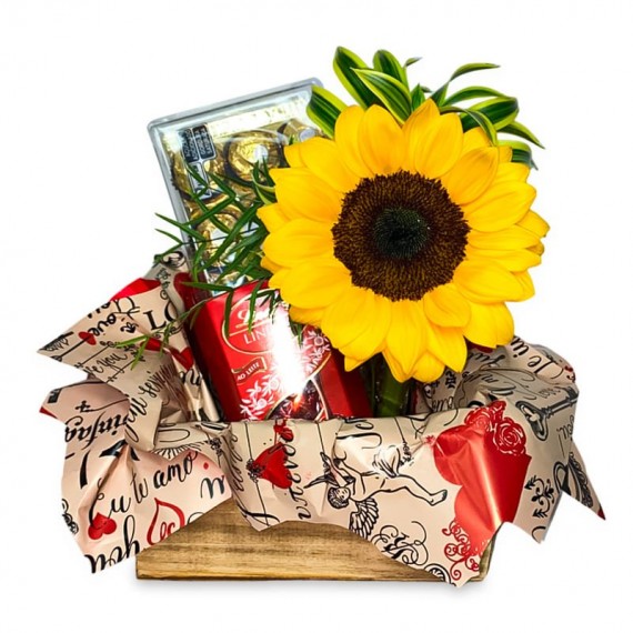 Lovely Basket with Sunflower and Chocolates