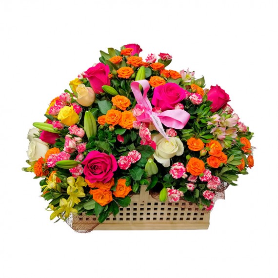 Large Basket of Roses and Mini Roses Affection