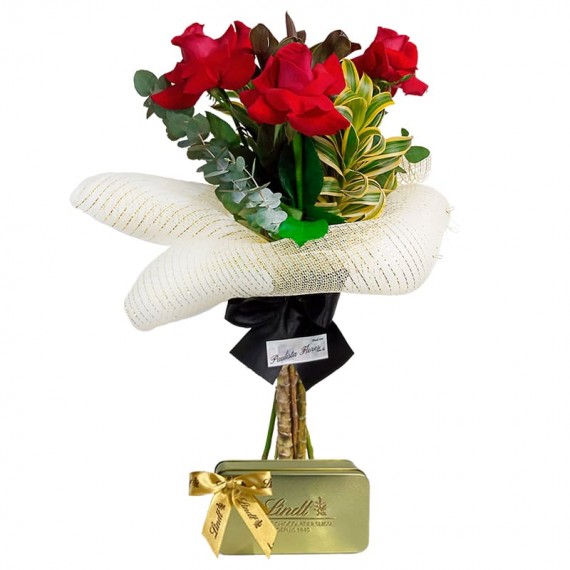 Affection Bouquet with Three Colombian Roses and Lindt Gold