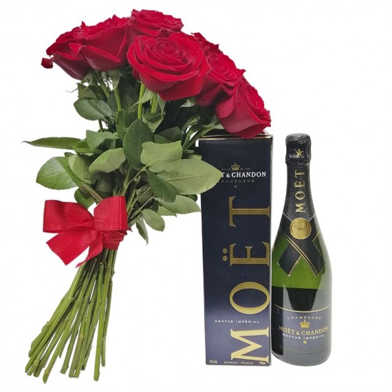 Rustic Bouquet with Imported Roses and Moet Chandon Champagne