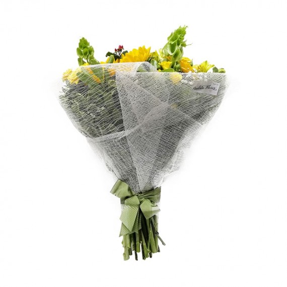 Bouquet with 12 Sunflowers, Astromeliads and Yellow Mini Roses