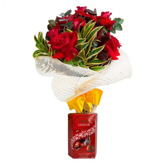 Passion Bouquet with Six Colombian Roses and Lindt Milk Lindor