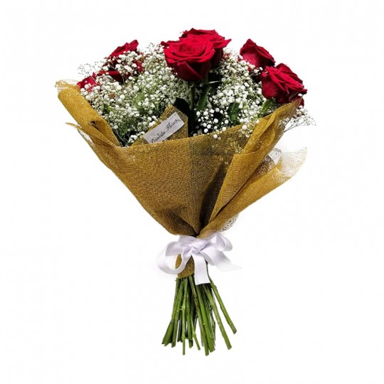 Bouquet with 15 Colombian Roses and Gypsophiles