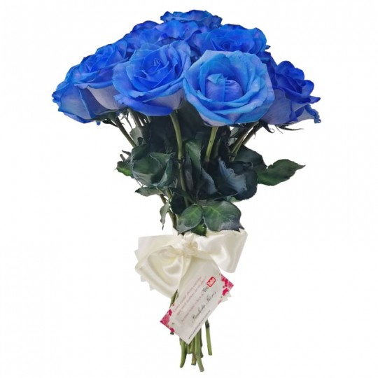 Rustic Bouquet with 15 Blue Roses