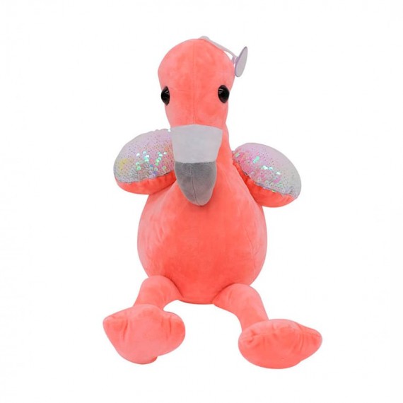 Flamingo de Pelucia Rosa com Asas com Lantejoulas - 32 cm