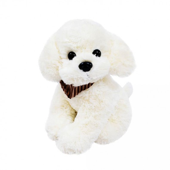 White Plush Dog with Neck Scarf - 34 cm