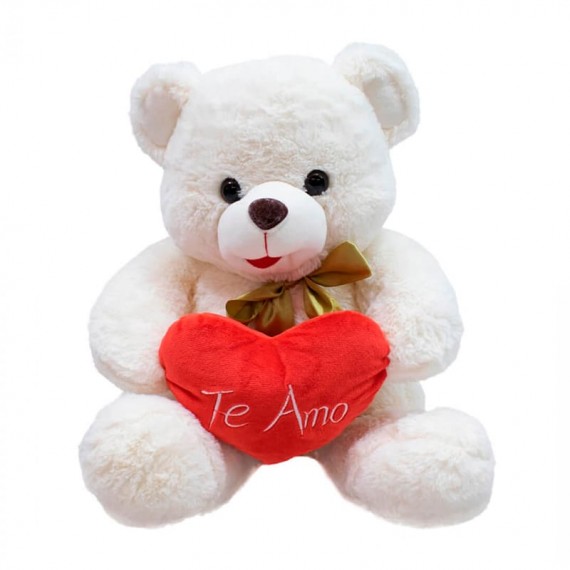 Urso de Pelúcia Branco com Coração Te Amo - 40 cm