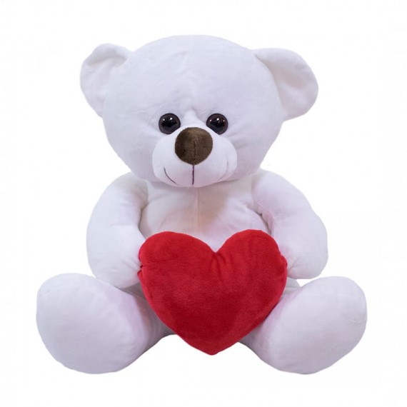 White Teddy Bear with Heart - 33 cm