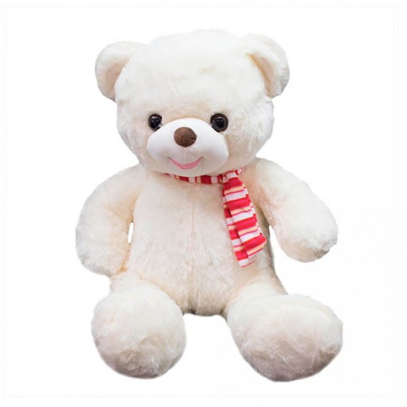 Urso de Pelúcia Branco com Cachecol -  48 cm