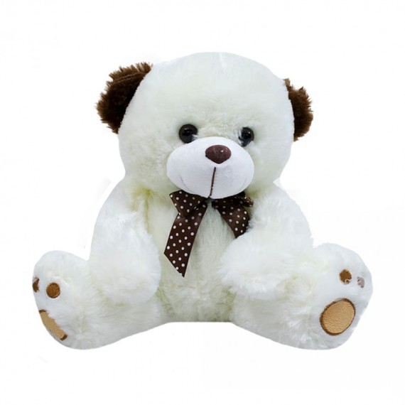 Urso de Pelúcia Branco e Orelhas Marrons - 27 cm