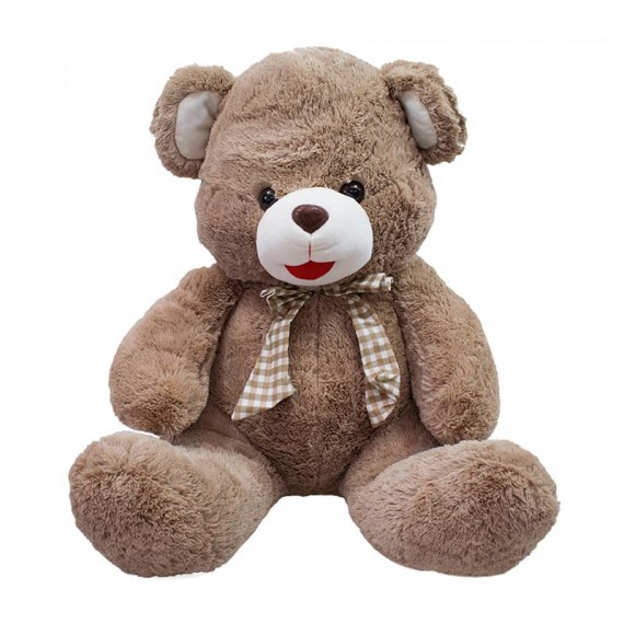 Urso de Pelúcia Marrom com Laço Quadriculado - 48cm