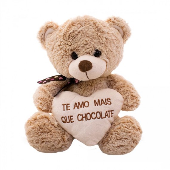 Urso de Pelúcia com Coração "Te Amo Mais Que Chocolate" - 31cm