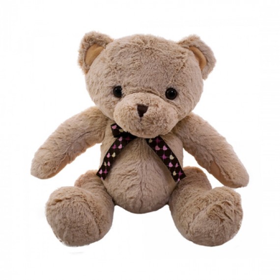 Brown Teddy Bear With Bow of Hearts - 40cm
