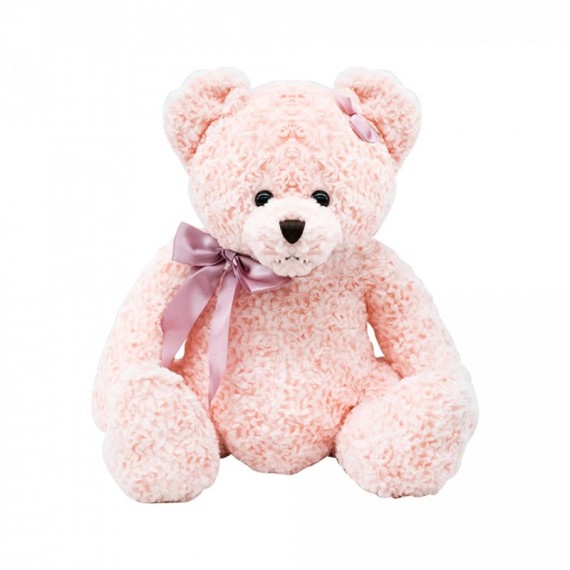 Urso de Pelúcia Rosa Com Laço - 37cm 