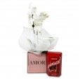 Mini White Orchid Floral Harmony in Pink Cachepot AMOR