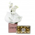 Mini White Orchid Floral Harmony in Pink Cachepot AMOR