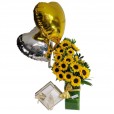 Splendid Sunflower Arrangement with Balloons and Chocolate Elit Gourmet Collection 2