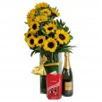 Splendid Sunflower Arrangement with Lindt Chocolate and Chandon Champagne