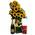 Splendid Sunflower Arrangement with Lindt Chocolate and Chandon Champagne