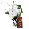 Arrangement of Love White Orchids and Lindt Hazelnut Chocolate Bar