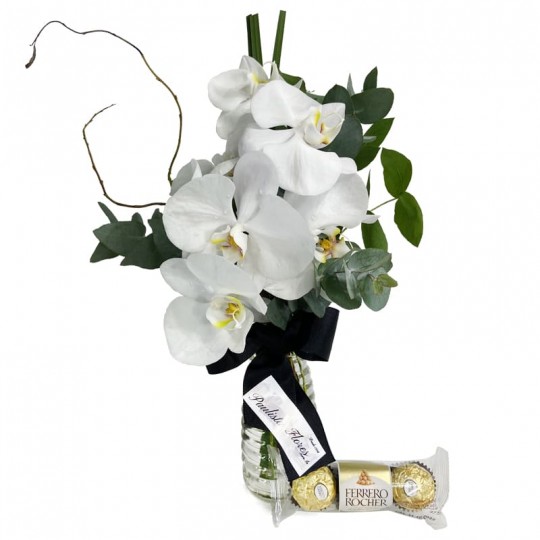 Arranjo de Orquídeas Brancas Love e Ferrero Rocher P
